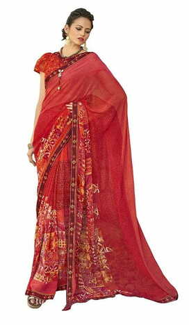 MGC Chiffon  Red  colour saree with blouse piece SP841