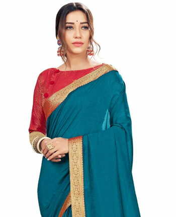 Vichitra Rama Color Saree With Blouse Piece by MGC