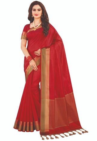 MGC Tassar Silk Red Color Saree SP78