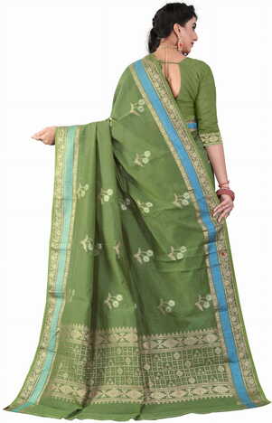 MGC Sof Linen Green Colour saree with blouse Piece  SP235