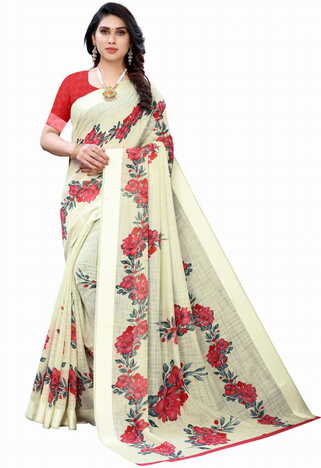 MGC Linen Beige Colour saree with blouse piece SP378