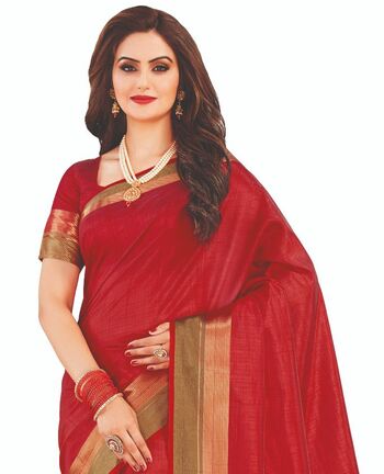 MGC Tassar Silk Red Color Saree SP78