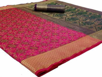 MGC Patola Silk Pink Colour saree with blouse piece SP328