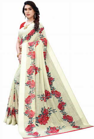 MGC Linen Beige Colour saree with blouse piece SP378