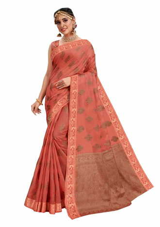 MGC Fancy Cotton  With Resham Work Gajri Colour Saree With Blouse Piece Sp540