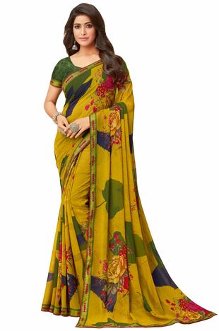 MGC Georgette Yellow colour saree with blouse piece SP1017