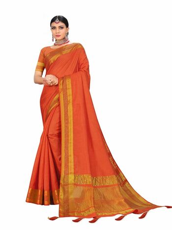 MGC Tussar Silk  Orange Colour Saree With Blouse Piece Sp542