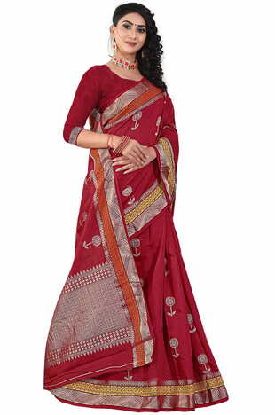 MGC Sof Linen Maroon Colour saree with blouse Piece  SP236