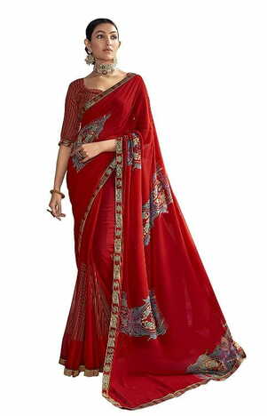 MGC Pure Georgette Red  colour saree with blouse piece SP769