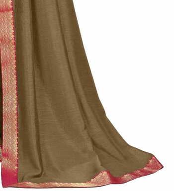 Vichitra Tan Color Saree With Blouse Piece by MGC