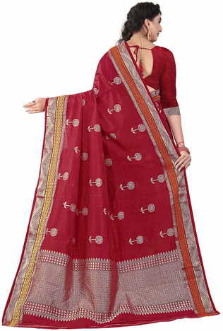 MGC Sof Linen Maroon Colour saree with blouse Piece  SP236