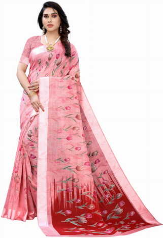 MGC Linen Peach Colour saree with blouse piece SP379