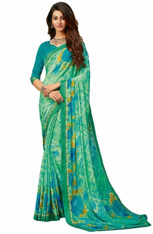 MGC Crepe Green colour saree with blouse piece SP954