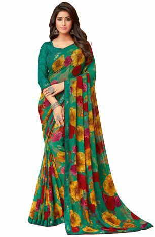 MGC Georgette Green colour saree with blouse piece SP1018