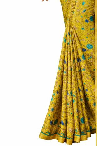 Crepe Silk Yellow Color Saree With Blouse Piece by MGC