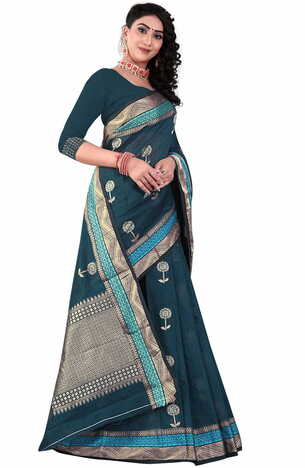 MGC Sof Linen Blue Colour saree with blouse Piece  SP237