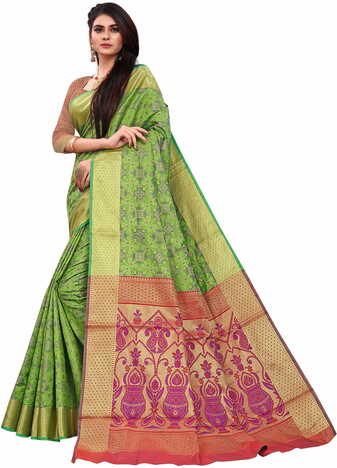MGC Patola Silk Green Colour saree with blouse piece SP330