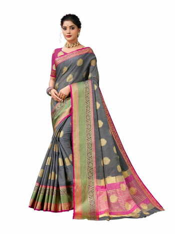 MGC Mercerised Cotton Silk  Grey Colour Saree With Blouse Piece Sp548