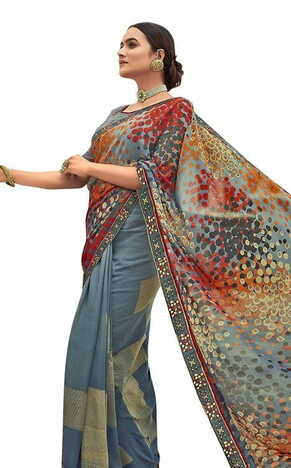 MGC Pure Georgette Slate Grey  colour saree with blouse piece SP770