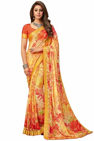 MGC Crepe Yellow colour saree with blouse piece SP955