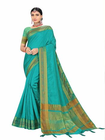 MGC Tussar Silk  Rama Colour Saree With Blouse Piece Sp545