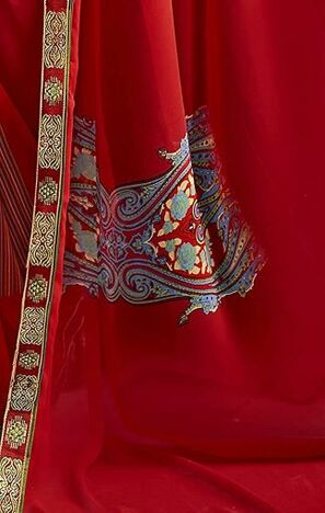 MGC Pure Georgette Red  colour saree with blouse piece SP769