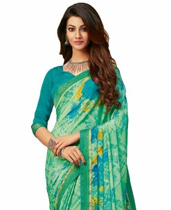 MGC Crepe Green colour saree with blouse piece SP954