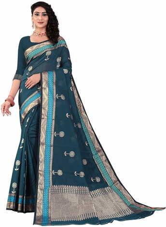 MGC Sof Linen Blue Colour saree with blouse Piece  SP237