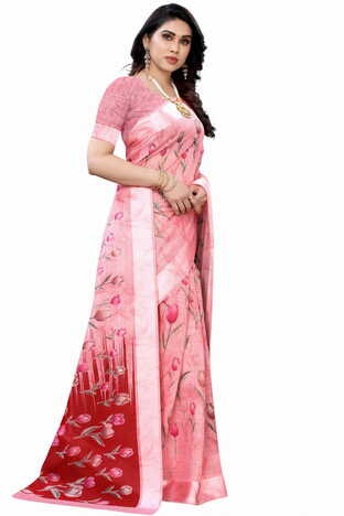 MGC Linen Peach Colour saree with blouse piece SP379