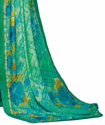 MGC Crepe Green colour saree with blouse piece SP954