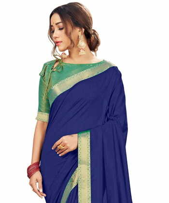 Vichitra Blue Color Saree With Blouse Piece by MGC