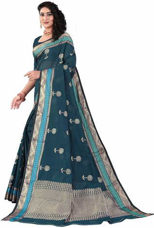 MGC Sof Linen Blue Colour saree with blouse Piece  SP237