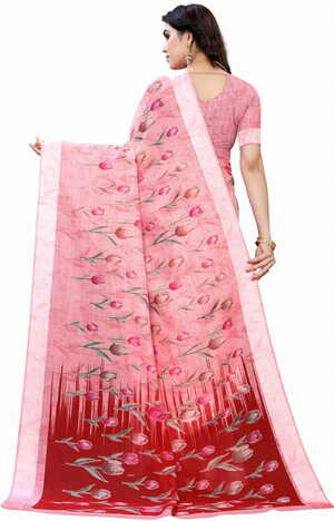 MGC Linen Peach Colour saree with blouse piece SP379