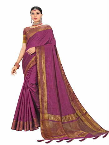 MGC Tussar Silk  Magenta Colour Saree With Blouse Piece Sp547