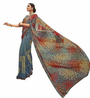 MGC Pure Georgette Slate Grey  colour saree with blouse piece SP770