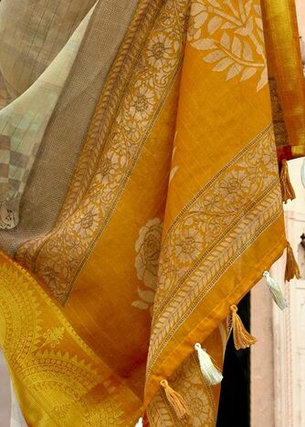 MGC Cotton Silk Beige & Yellow colour saree with blouse piece SP843