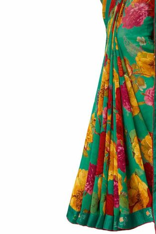 MGC Georgette Green colour saree with blouse piece SP1018