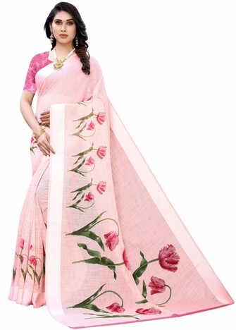 MGC Linen Peach Colour saree with blouse piece SP380