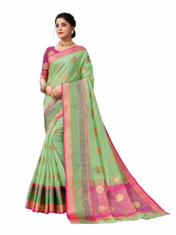 MGC Mercerised Cotton Silk  Pista Green Colour Saree With Blouse Piece Sp549