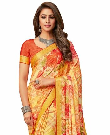 MGC Crepe Yellow colour saree with blouse piece SP955