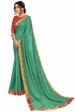 Vichitra Turquoise Color Saree With Blouse Piece by MGC