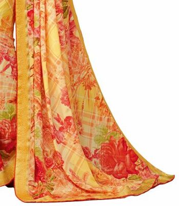 MGC Crepe Yellow colour saree with blouse piece SP955