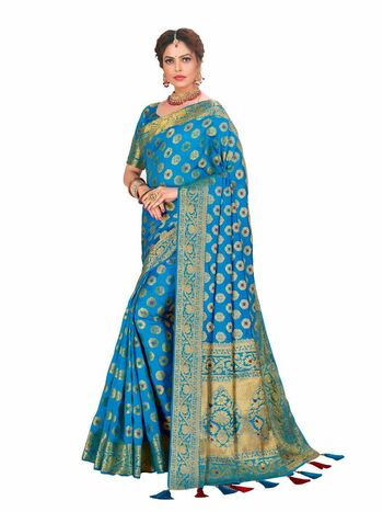 MGC Soft Silk Rich Pallu With Meena Blue Colour Saree With Blouse Piece Sp568