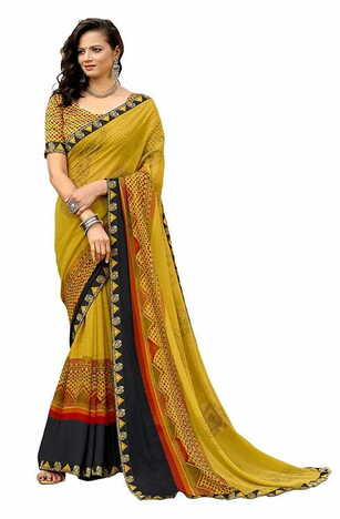 MGC Georgette  Mustard colour saree with blouse piece SP849