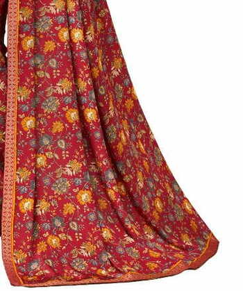 Crepe Silk Red Color Saree With Blouse Piece by MGC