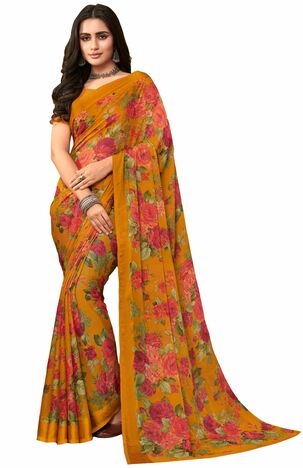 MGC Chiffon Yellow colour saree with blouse piece SP960