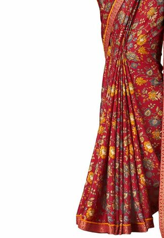 Crepe Silk Red Color Saree With Blouse Piece by MGC