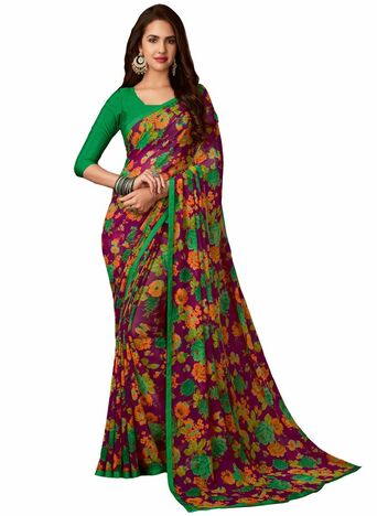 MGC Georgette Purple Colour saree with blouse Piece  SP242