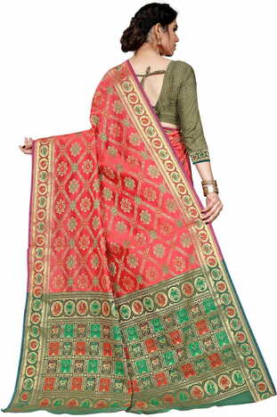 MGC Jacquard Silk Peach Colour Saree With Blouse Piece SP392