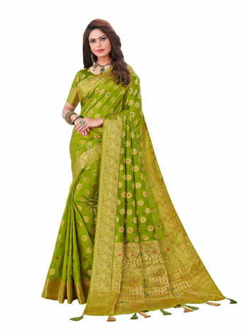 MGC Soft Silk Rich Pallu With Meena Mehndi Colour Saree With Blouse Piece Sp570